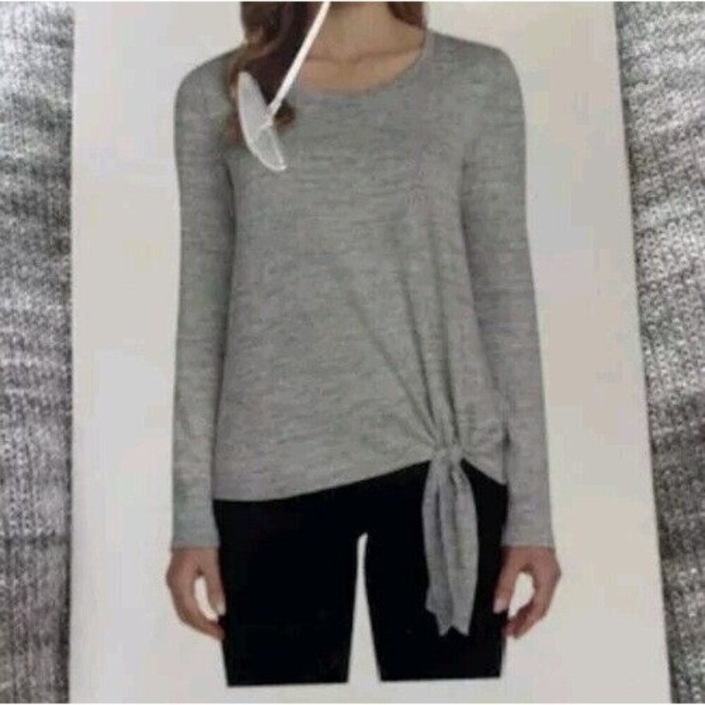 🪻BOGO🪻 Matty M Lightweight Sweater Heather Gray Boat Neck Tie Front‎ Sz L